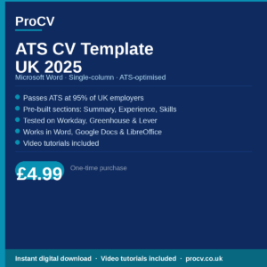 ATS CV Template UK 2025 — Fillable Microsoft Word CV + Video Tutorials